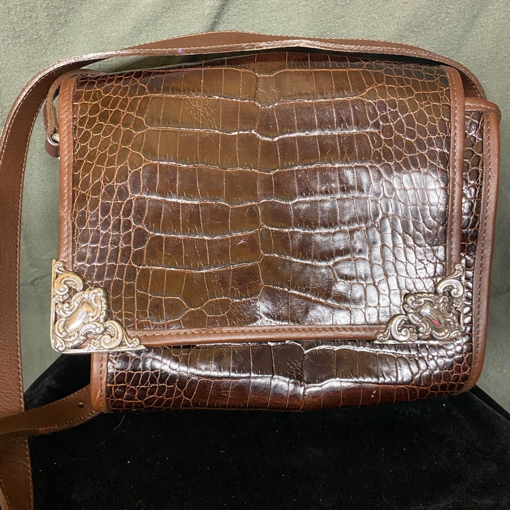 Vintage Brighton Brown Leather Alligator Embossed Crossbody Handbag Purse